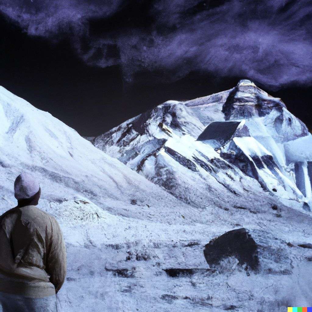 someone gazing at Mount Everest, photograph, infrared